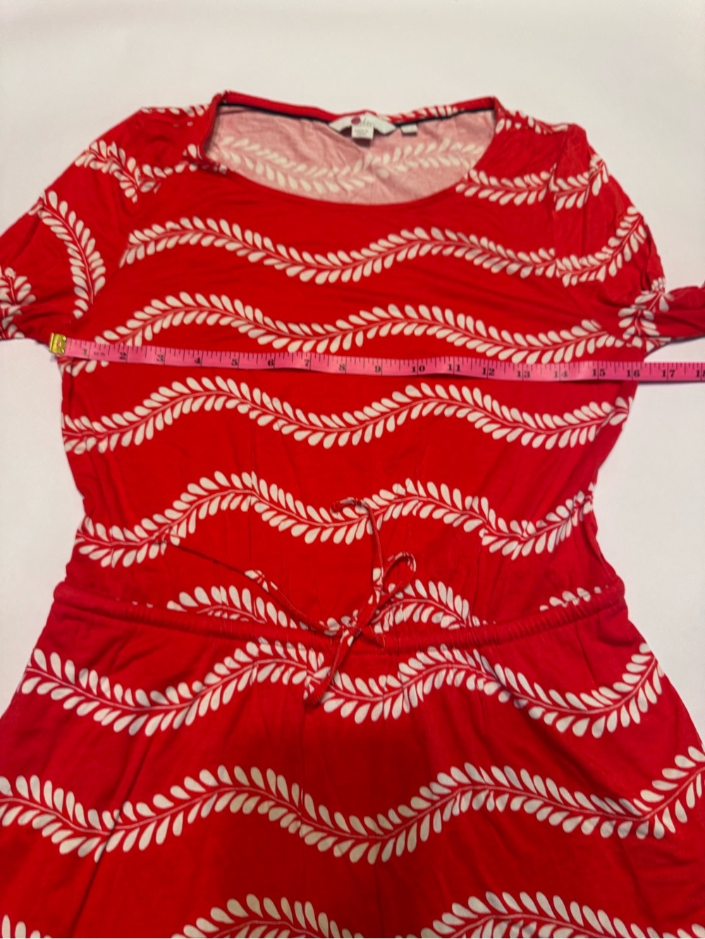 oden Talia Jersey Dress Red White Long Sleeve Cinch Tie Waist Classic 4 Long - Picture 5 of 7